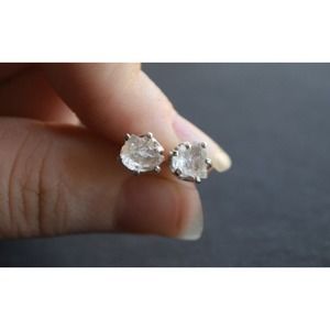 raw stone earrings, natural gemstone studs in sterling silver, crystal e…